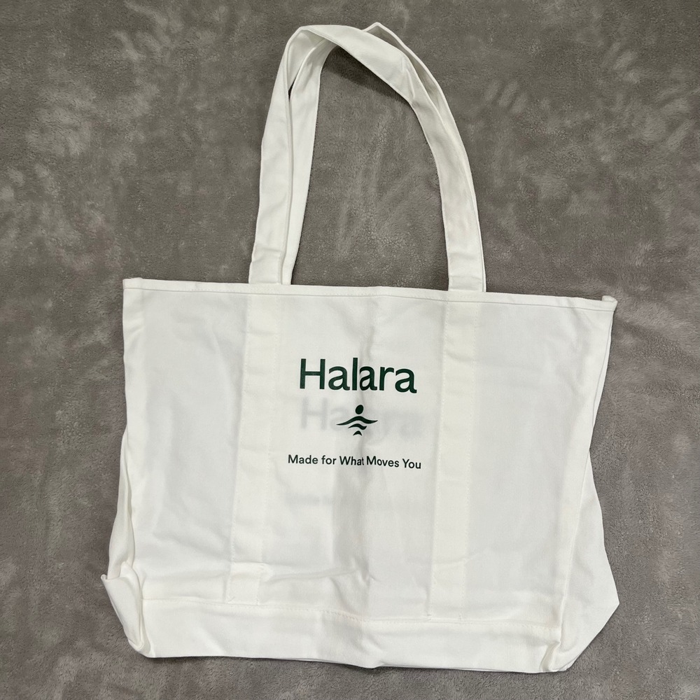 Halara Canvas Tote Bag White Green Logo Graphic Sporty Minimalist NEW